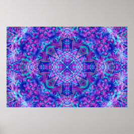 Poster Caleidoscópio Fractal com Vintagem Puro e Azul
