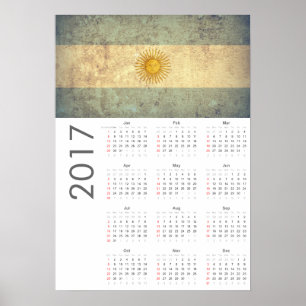 Pôster Calendário 2017 Cartaz Bandeira Argentina Grunge