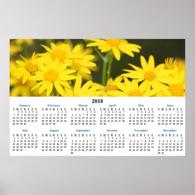 Pôster Calendário 2018 Fotografia Flores Selvagens Dourad (Frente)