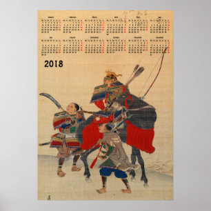 Pôster calendário 2018 Samurai Japonês