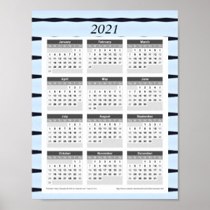 Poster Calendário 2021 Ano: Azul com Linhas Pretas