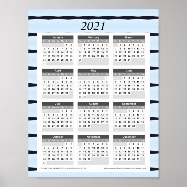 Poster Calendário 2021 Ano: Azul com Linhas Pretas (Frente)