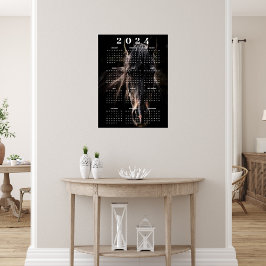 Poster Calendário 2024 de Retrato de Cavalo Preto Equus L