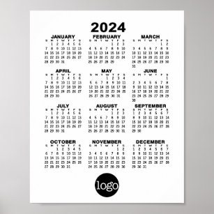 Poster Calendário 2024 - Mínimo Branco Básico Preto