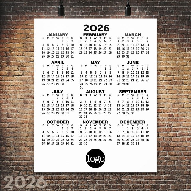 Poster Calendário 2024 - Mínimo Preto e Branco Básico (2026 Calendar Poster)