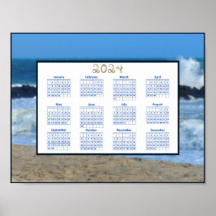 Poster Calendário 2024 Ondas do Oceano Rochas da Praia Fo