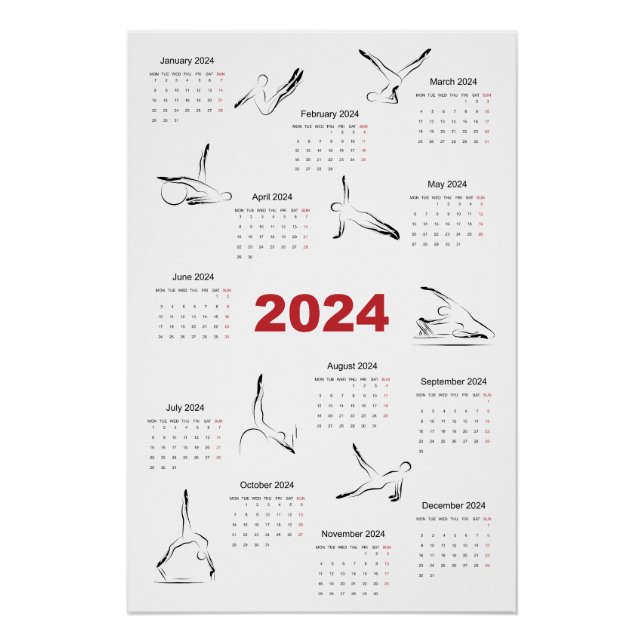 Pôster Calendário 2024 para instrutor Pilatos (Frente)