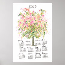 Calendário 2025 Alta Chuva Colorida Árvore Aquarel
