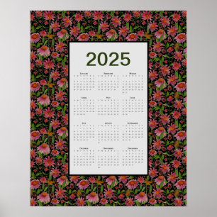 Poster Calendário 2025 Ano Inteiro Flores de Cone