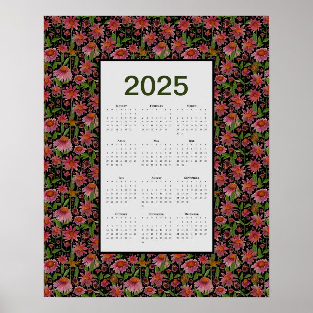 Poster Calendário 2025 Ano Inteiro Flores de Cone (Frente)