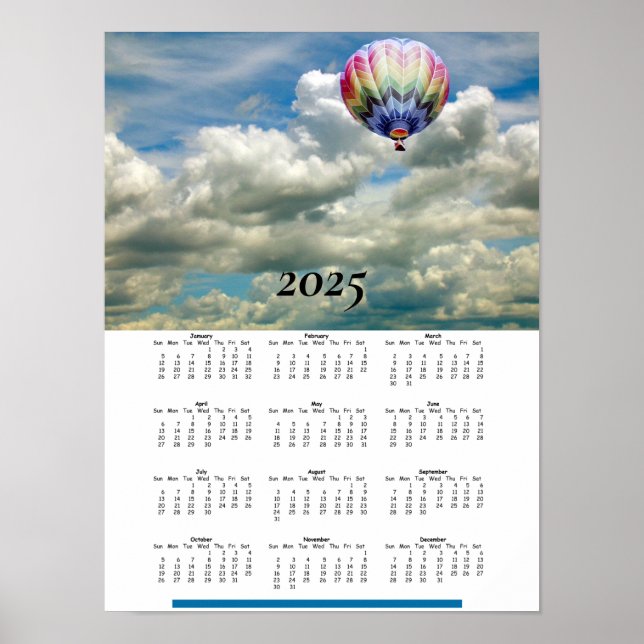 Poster Calendário 2025 - Balão de Ar Quente em Nuvens (Frente)