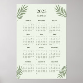 Poster Calendário 2025 Boho Floral Estético Verde Salvia