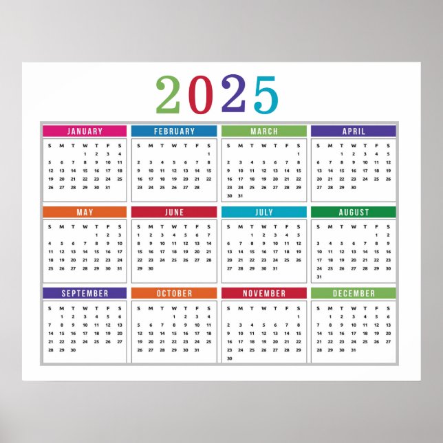 Poster Calendário 2025 colorido simples (Frente)