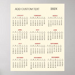 Poster Calendário 2025 com texto personalizado moderno   