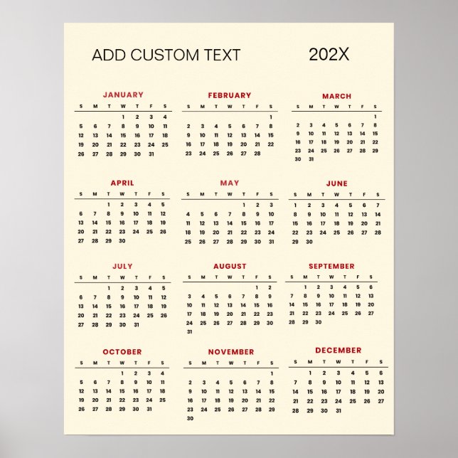 Poster Calendário 2025 com texto personalizado moderno    (Frente)