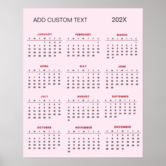Poster Calendário 2025 com texto personalizado moderno    (Frente)