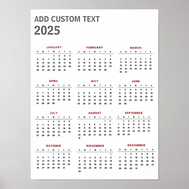 Poster Calendário 2025 com texto personalizado moderno (Frente)