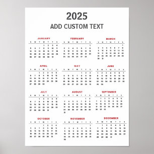 Poster Calendário 2025 com texto personalizado moderno