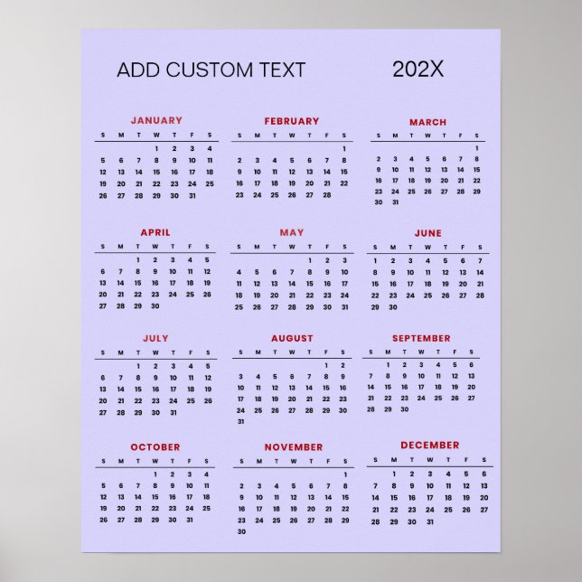 Poster Calendário 2025 com texto personalizado moderno    (Frente)