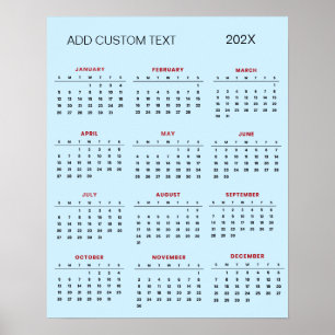 Poster Calendário 2025 com texto personalizado na moda   