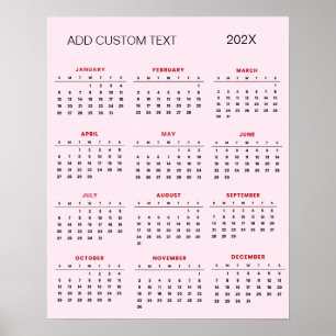 Poster Calendário 2025 com texto personalizado na moda   