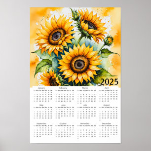 Poster Calendário 2025 da Watercolor Sunflower