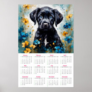 Poster Calendário 2025 do Black Lab Puppy