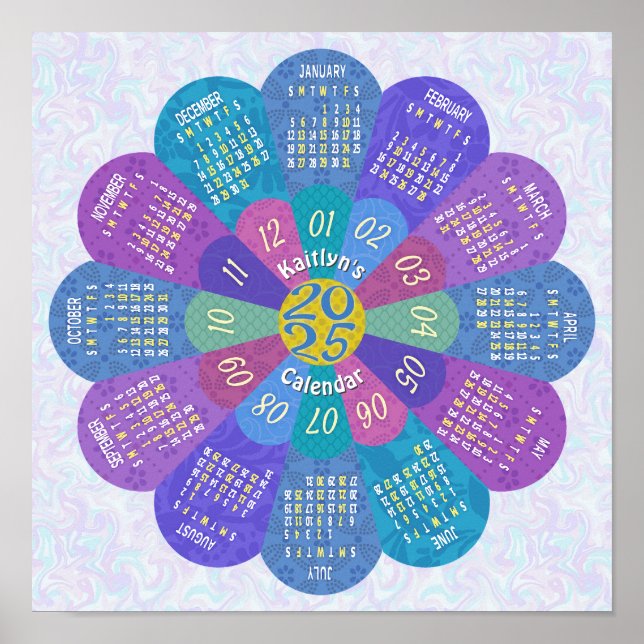 Poster Calendário 2025 Personalizado de Flor Roxo Único B (Frente)