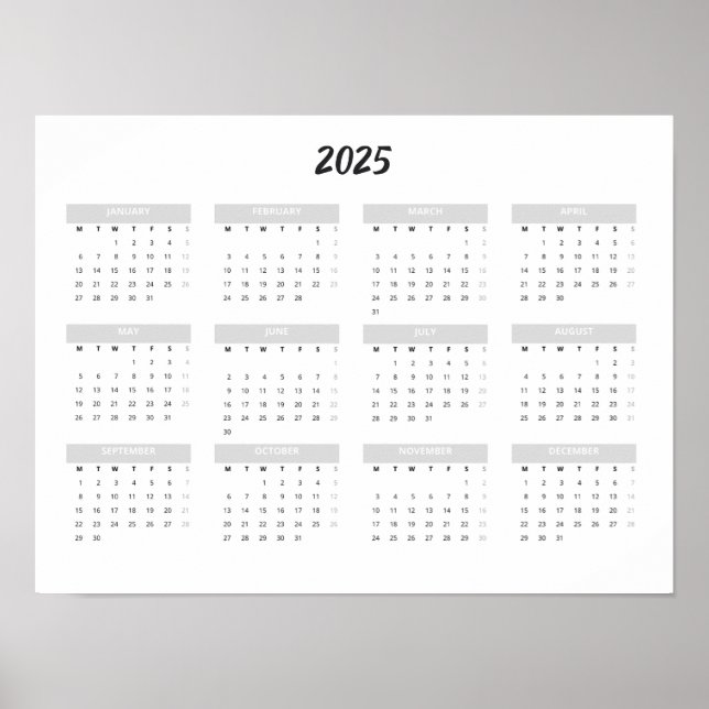 Poster Calendário 2025 Por Mês Parede Escritório Escola C (Frente)