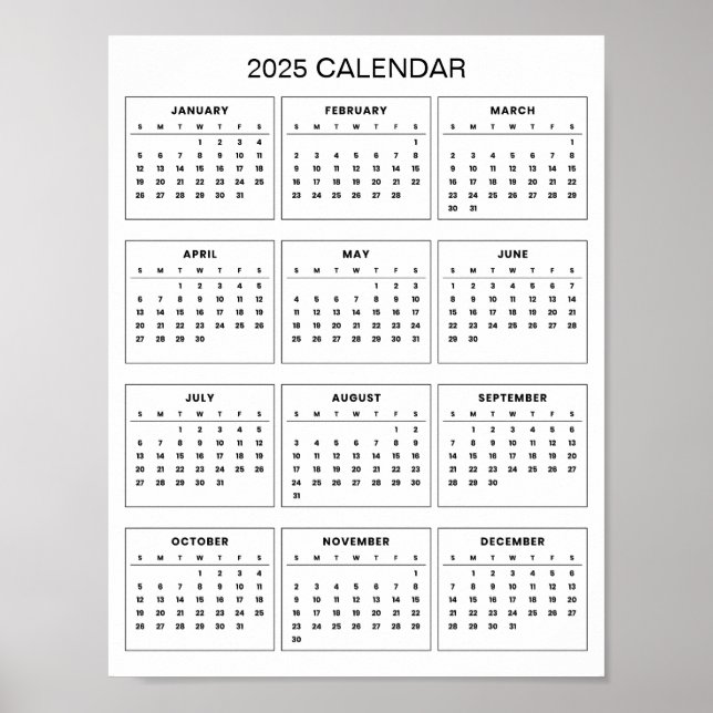 Poster Calendário 2025 Simples e Elegante |  (Frente)