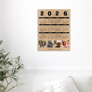 Poster Calendário 2026 Colagem de Fotos da Família Rustic