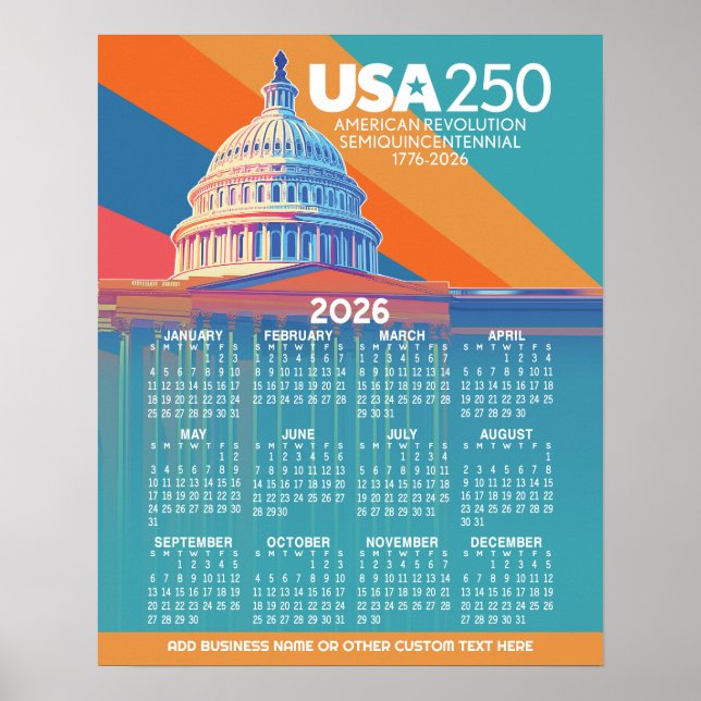 Poster Calendário 2026 com EUA 250 Capital Dome America (Frente)