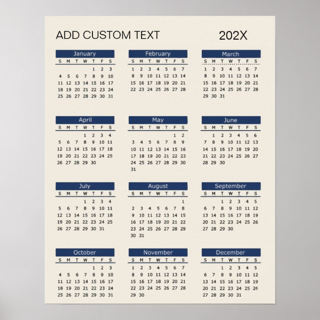 Poster Calendário 2026 com texto personalizado moderno    (Frente)