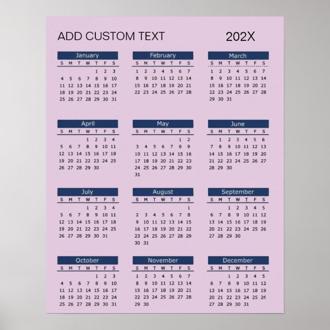 Poster Calendário 2026 com texto personalizado moderno    (Frente)