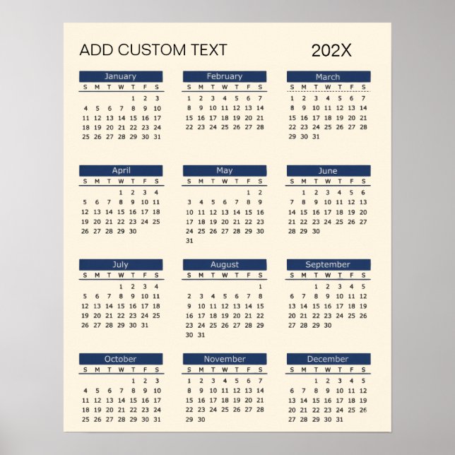 Poster Calendário 2026 com texto personalizado na moda    (Frente)