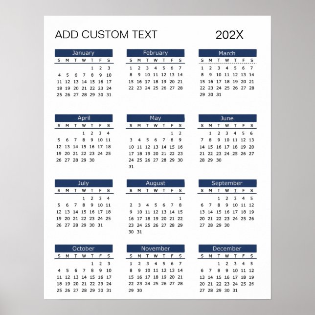 Poster Calendário 2026 com texto personalizado na moda    (Frente)