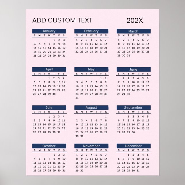 Poster Calendário 2026 com texto personalizado na moda    (Frente)