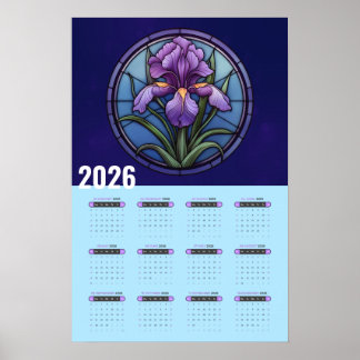 Poster Calendário 2026 da Parede Íris Roxa