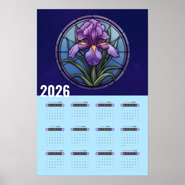 Poster Calendário 2026 da Parede Íris Roxa (Frente)