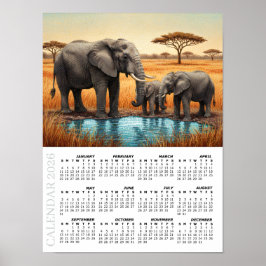 Poster Calendário 2026, Elefantes Africanos, Safari, Áfri