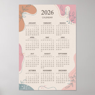 Poster Calendário 2026 Estético Abstrato Boho Século XX