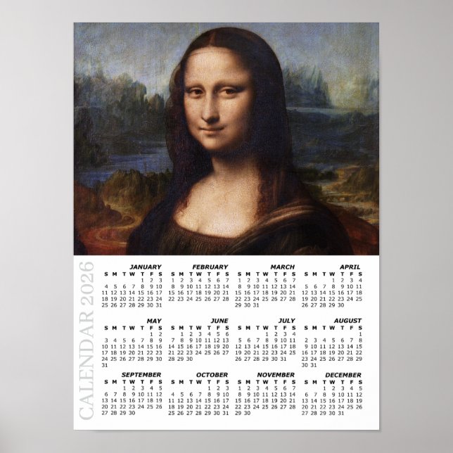 Poster Calendário 2026, Grande, Mona Lisa/ Leonardo da Vi (Frente)