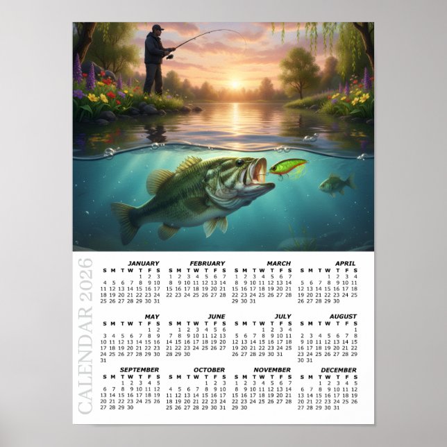 Poster Calendário 2026, Pesca de Robalo, Rio Primavera /  (Frente)