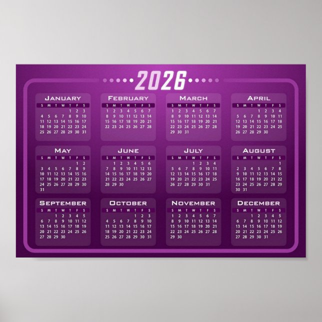 Poster Calendário 2026 Roxo (Frente)