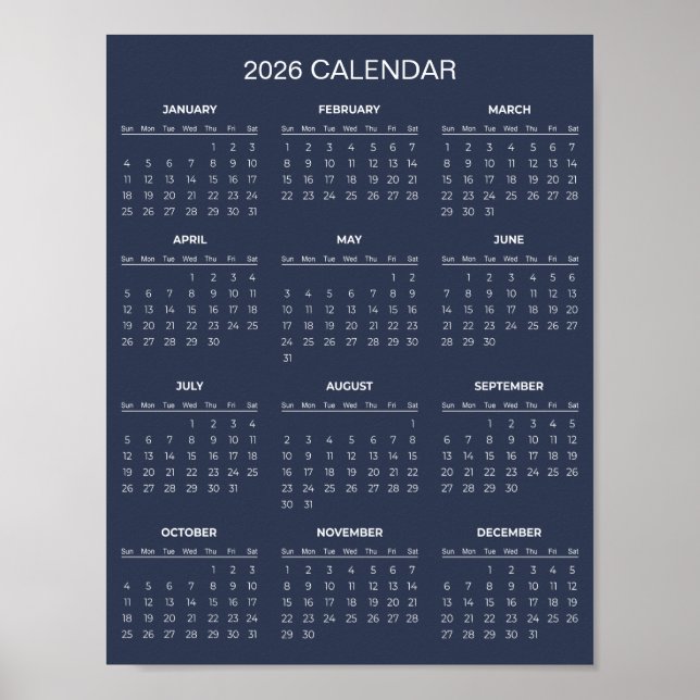 Poster Calendário 2026 Simples e Elegante |  (Frente)