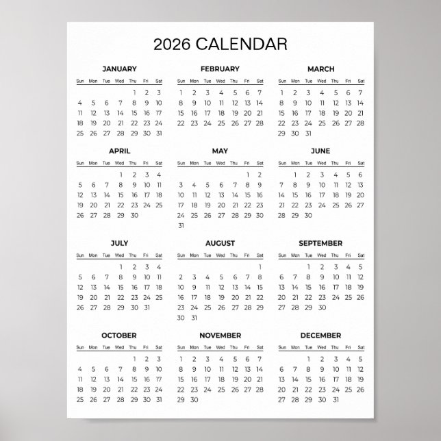 Poster Calendário 2026 Simples Mas Elegante |  (Frente)