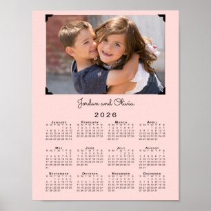 Poster Calendário 2026 Sua Foto e Nome Rosa