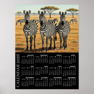 Poster Calendário 2026, Zebras, Safari Africano, África