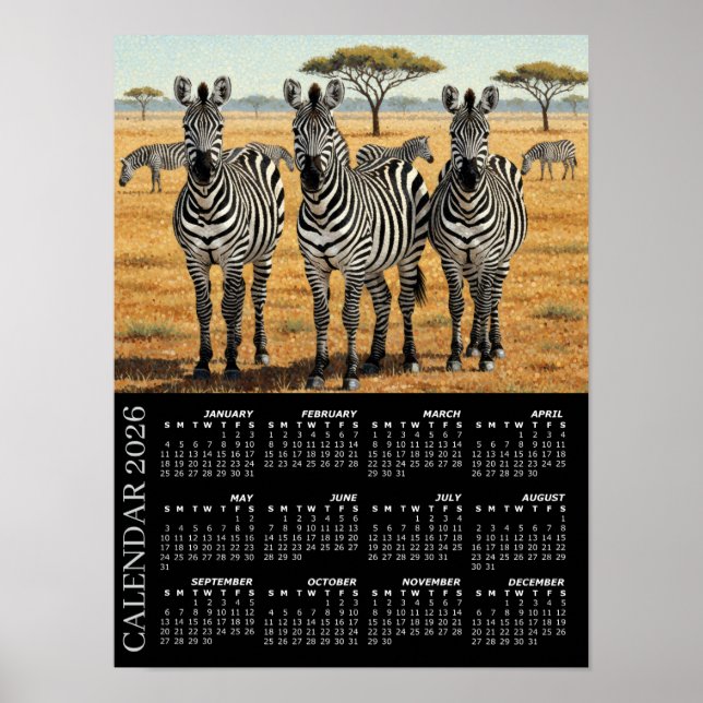 Poster Calendário 2026, Zebras, Safari Africano, África (Frente)