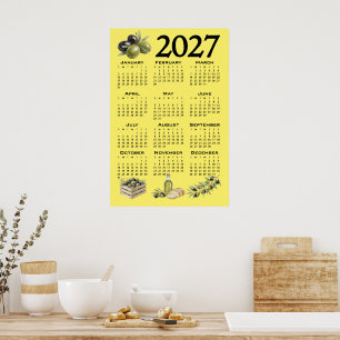 Poster Calendário 2027, Azeitonas Mediterrâneas. Amarelo